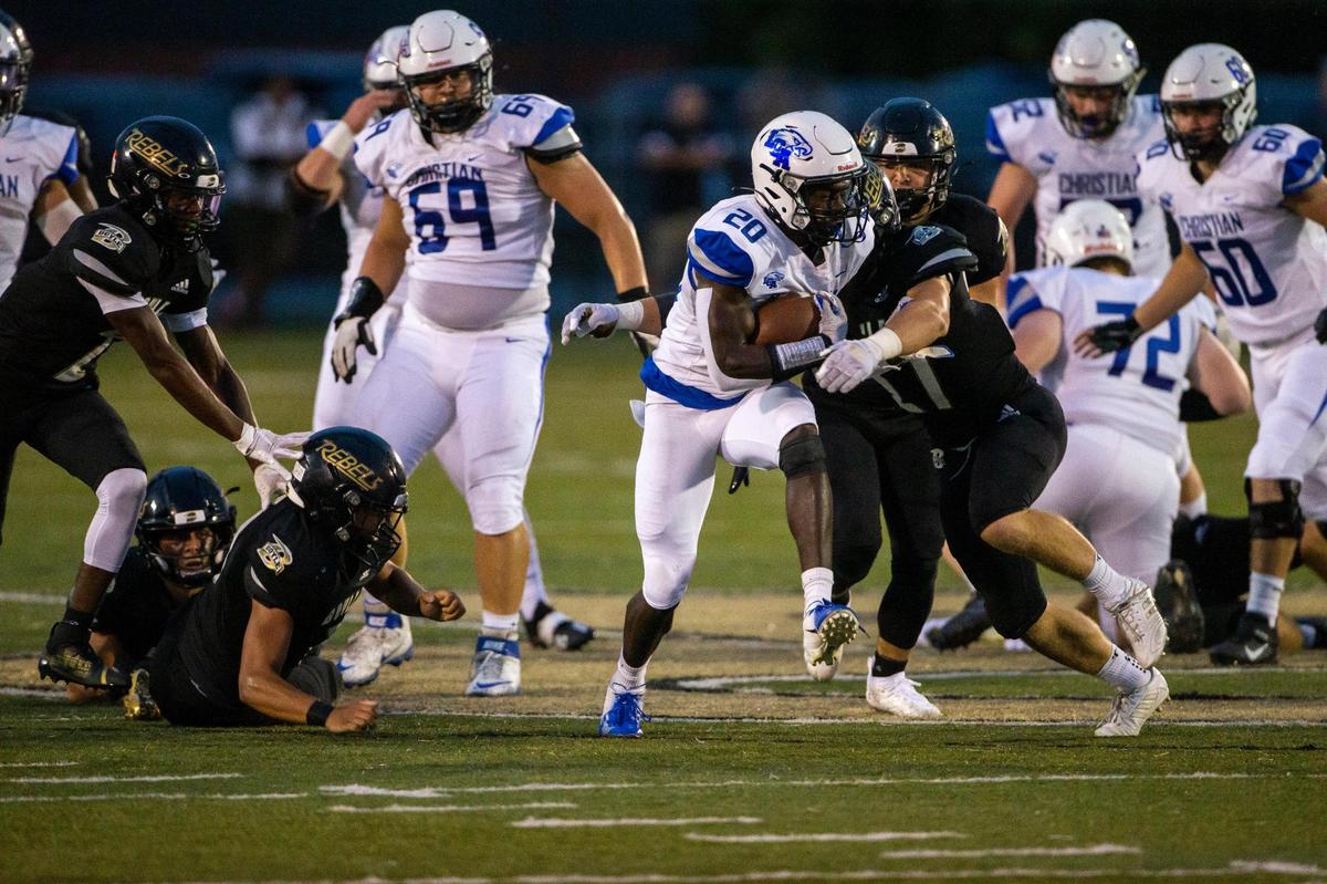 Lexington Christian’s Xavier Brown (20) rushed for 221 yards against Boyle County during Saturday’s game.
