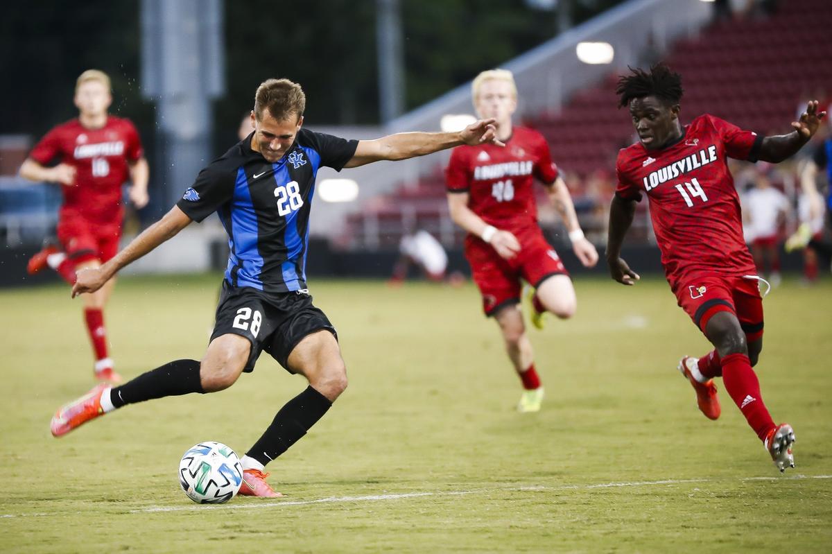 Kentucky midfielder Cameron Wheeler (28) scored one of UK’s three goals in the Wildcats’ 3-1 victory over Louisville on Sept. 7. Before transferring to Kentucky, Wheeler played for Louisville.