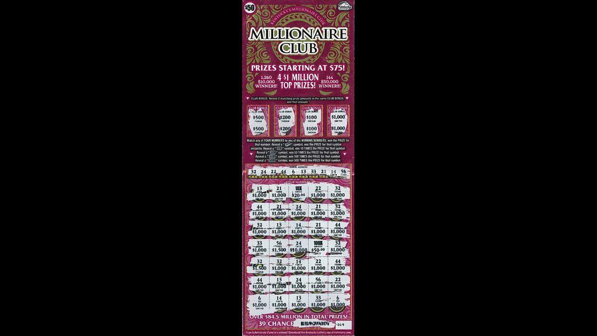This Millionaire Club scratch-off ticket won a Webster County, Ky., man $50,000 recently, according to the Kentucky Lottery.