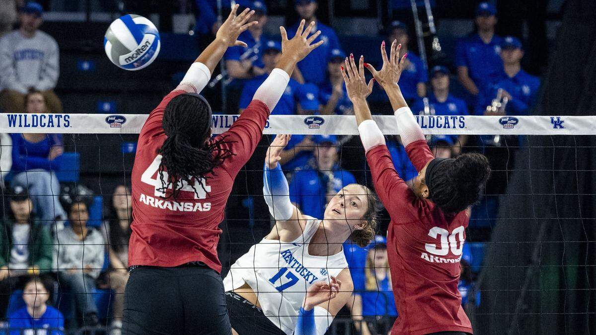 All-America outside hitter Brooklyn DeLeye (17) will seek to lead Kentucky to the second women’s volleyball NCAA Tournament championship in school history when the Wildcats face Texas A&M Sunday in an all-SEC battle for the national title.