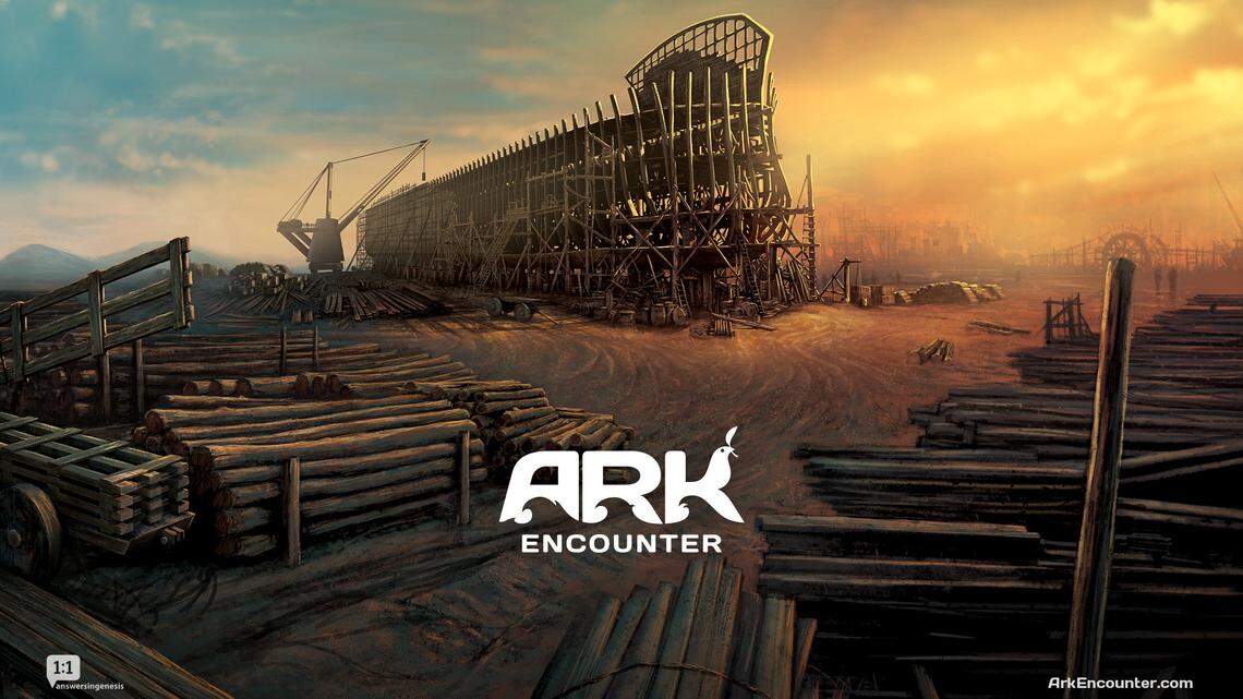 An artist’s depiction of the building of Noah’s Ark has been used by Ark Encounter to promote its planned Noah’s Ark theme park in Grant County.