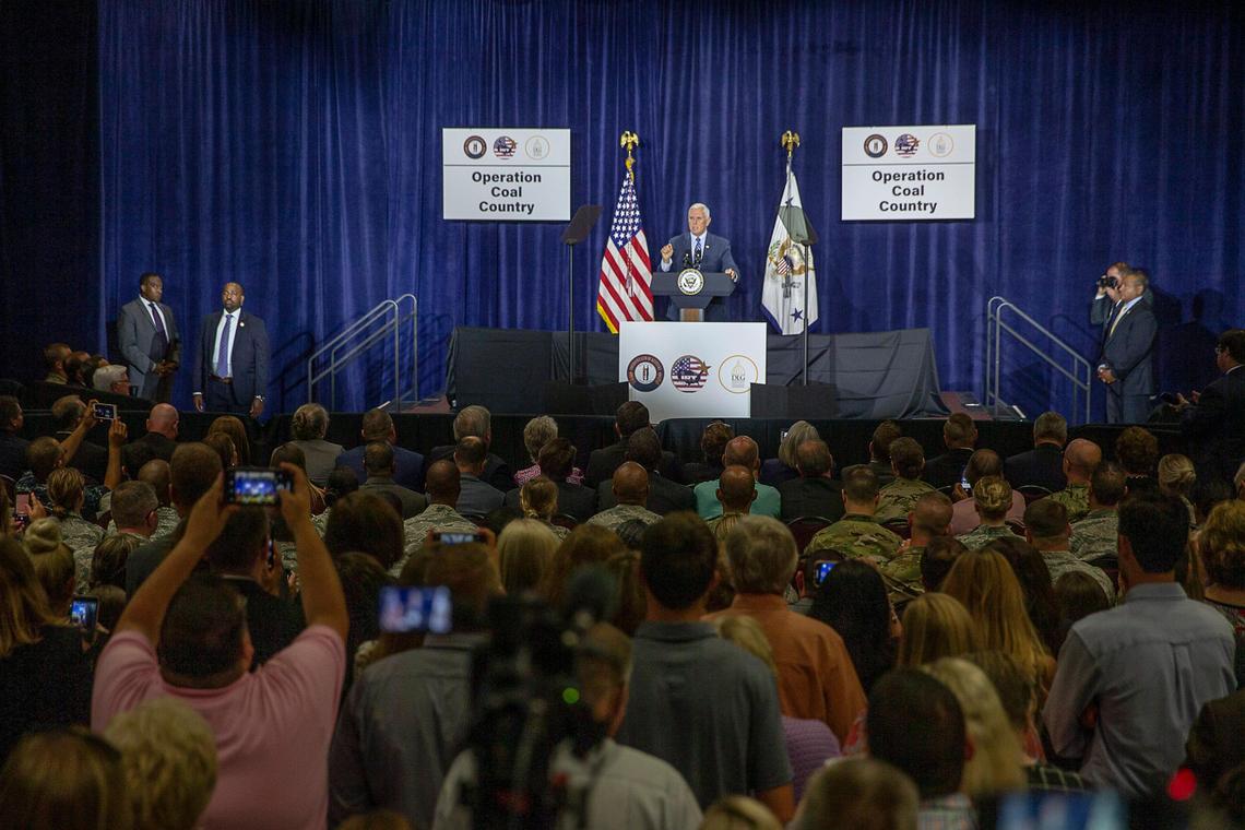 Vice President Mike Pence speaks at Eastern Kentucky University’s Manchester Region Campus in Manchester, Ky., Thursday, Aug. 8, 2019.