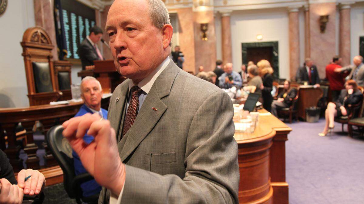 Rep. Mike Cherry (D), Princeton, talked to media about a bill he may file regarding school days during emergencies, as legislators return to session at the State Capital in Frankfort, Ky., on Tuesday, February 3, 2009.  Photo by David Stephenson | Staff