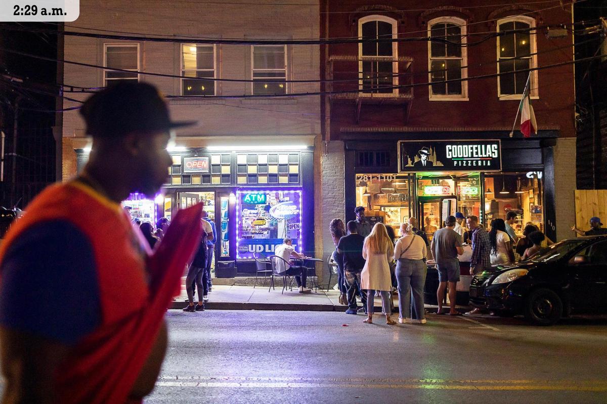 As the bars downtown start to shut down, the crowd at at Goodfellas Pizzeria on Milll Street on Saturday, July 10 started to get larger. The popular pizza place, known for their New York-style slices, closed at 3 a.m.