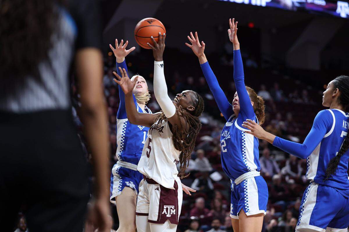 Aicha Coulibaly (5) gave Kentucky’s defense fits all night, scoring a game-high 21 points for Texas A&M.