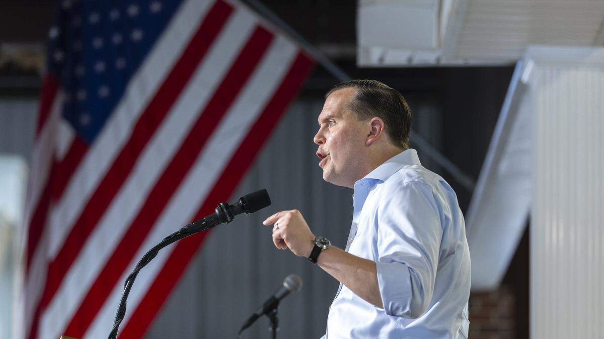 Kentucky Attorney General Russell Coleman delivers a speech at the 145th annual St. Jerome Fancy Farm Picnic in Fancy Farm, Ky., on Saturday, Aug. 2, 2025.
