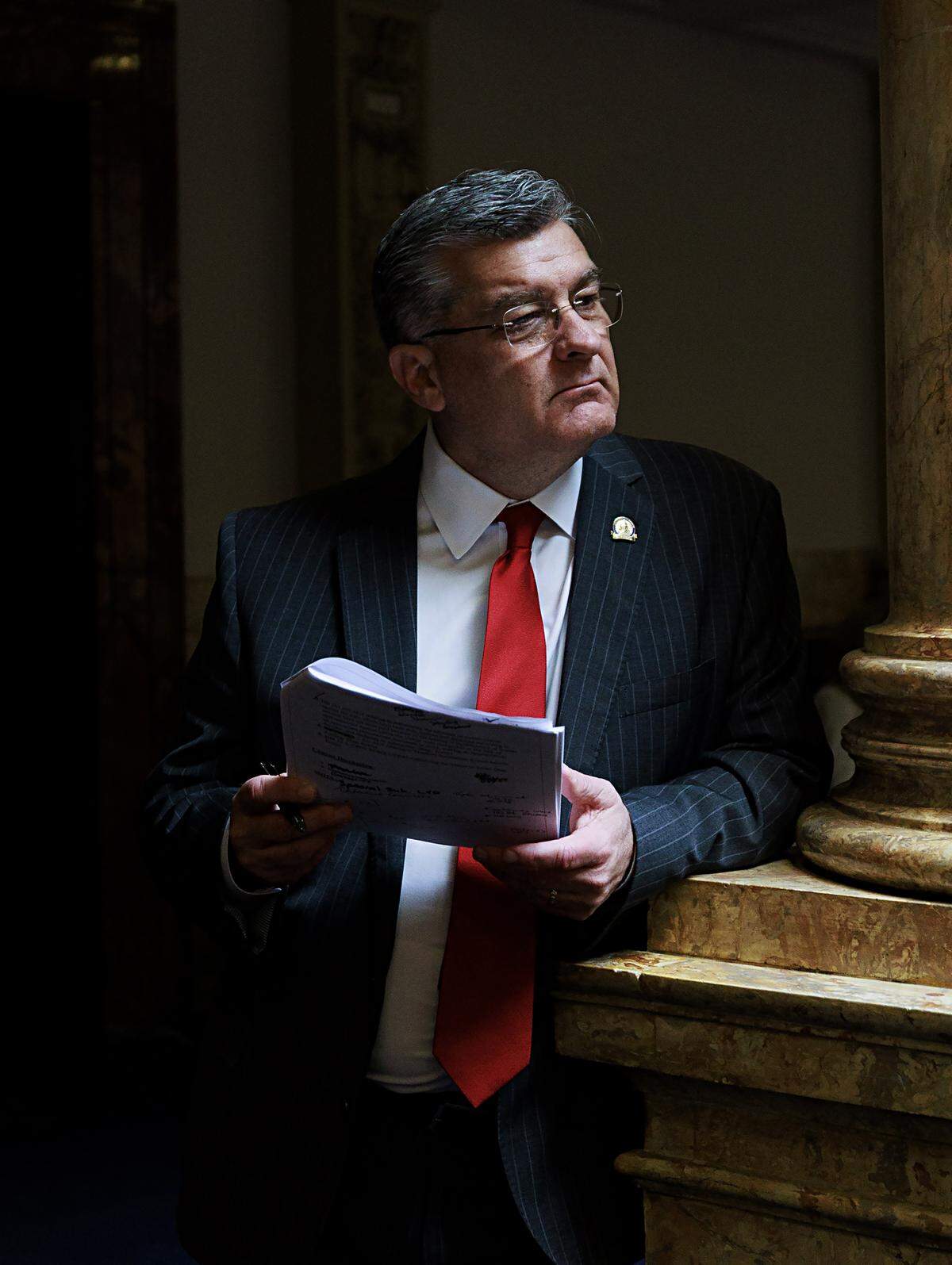 Senate Majority Caucus Chair Robby Mills, R-Henderson, watches the Senate floor proceedings in 2025.