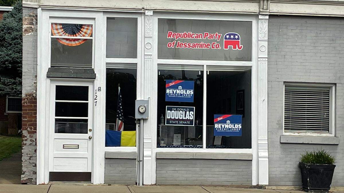 The Jessamine County Republican Party headquarters, where the group held a meeting and approved the censure document of Senate Leader Mitch McConnell for his support of the Bipartisan Safer Communities Act.