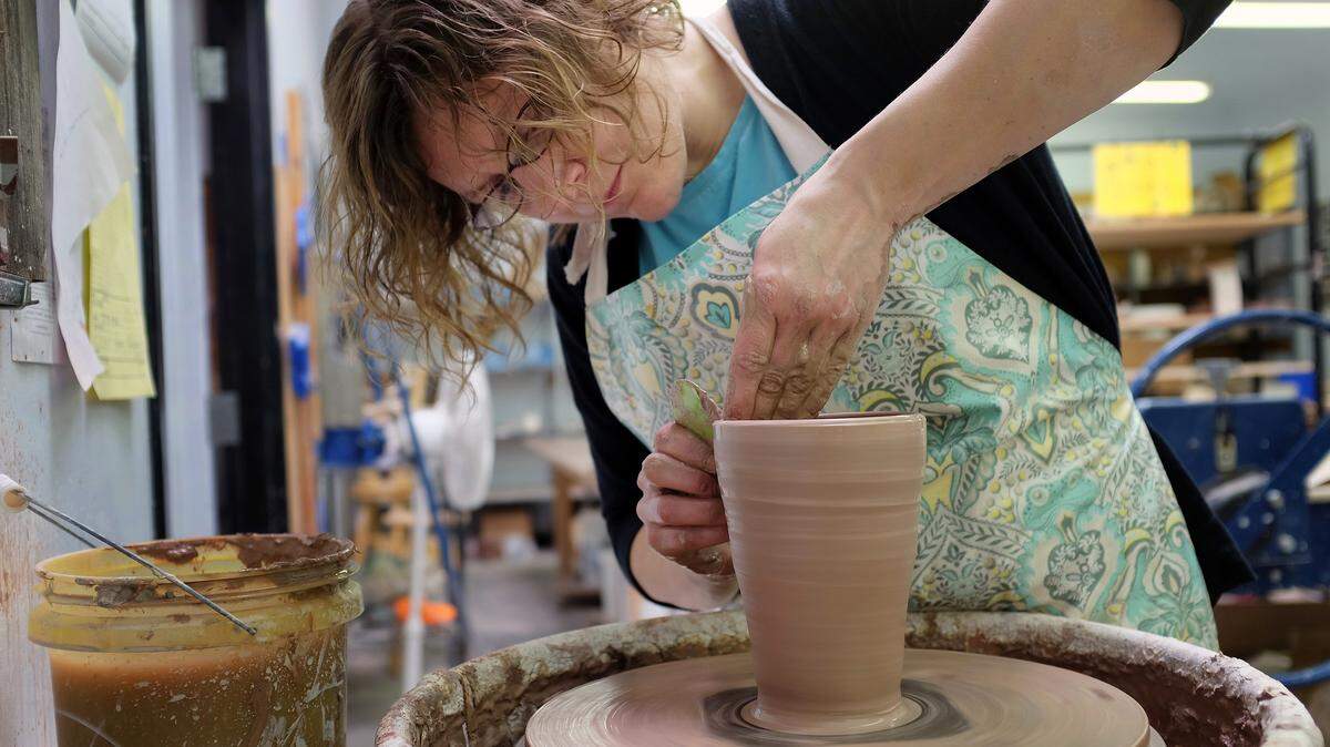 Link Henderson of Kentucky Mudworks made one of the ceramic pint glasses that will be part of her fundraiser for Seedleaf on April 27 at West Sixth Brewery. 