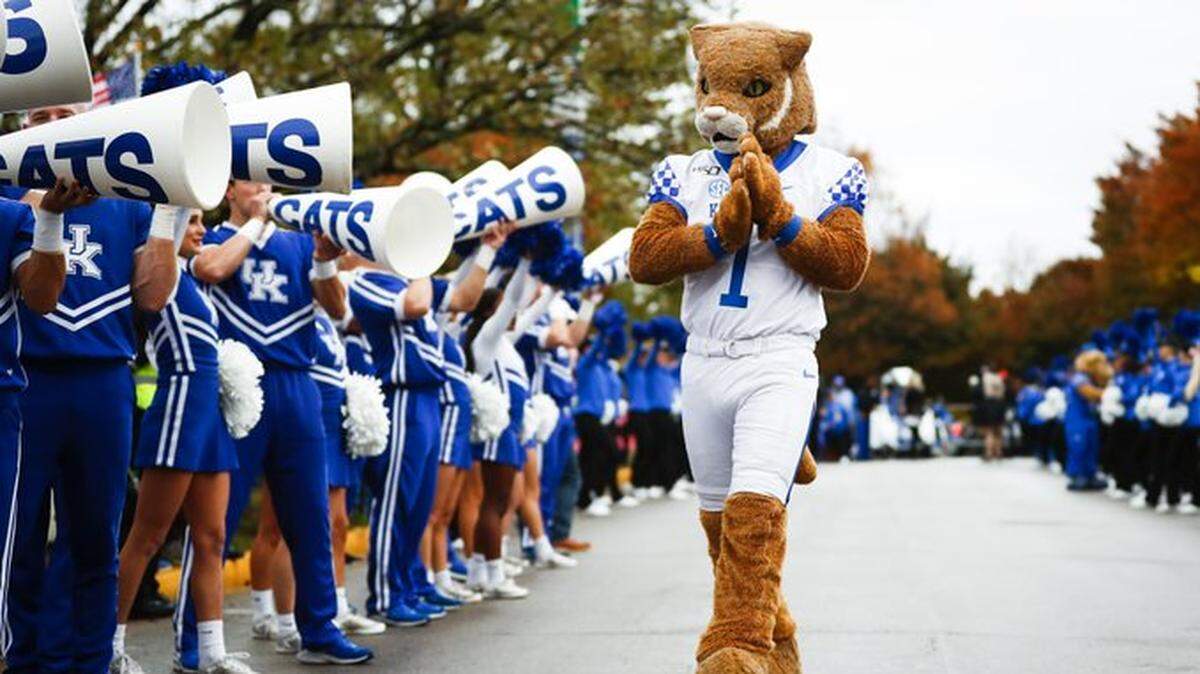 Kentucky’s Wildcat mascot entertained fans during the Cat Walk prior to UK’s game at Kroger Field in Lexington against Missouri on Saturday, Oct. 26, 2019.