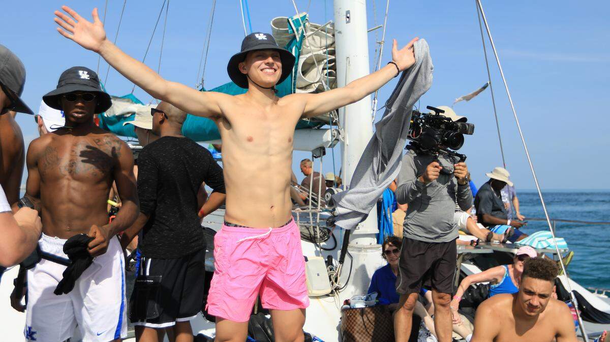 Kentucky guard Tyler Herro rocked some pink swim trunks during the Wildcats’ ride on a catamaran on Friday in the Bahamas.
