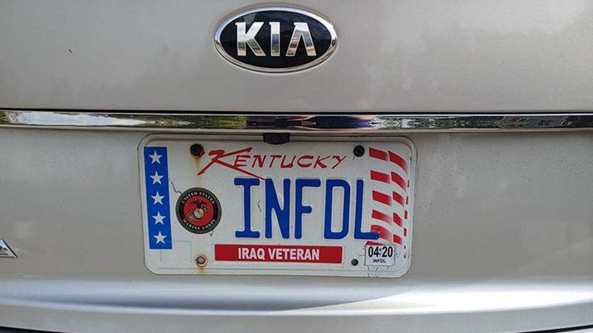 Shawn DeWaters, of Boone County, had a license plate with the letters “INFDL” for more than a decade, but the Kentucky Transportation Cabinet forced him to turn it in recently. DeWaters is a Marine veteran who served in the Iraq War.