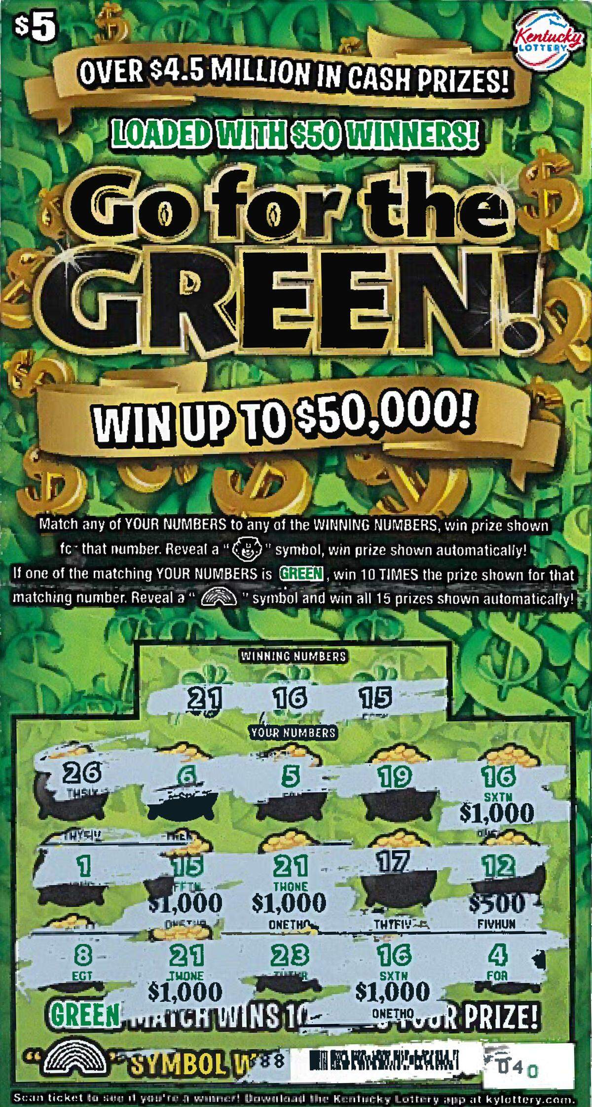 A Graves County woman won $50,000 playing this Kentucky Lottery scratch-off last week.