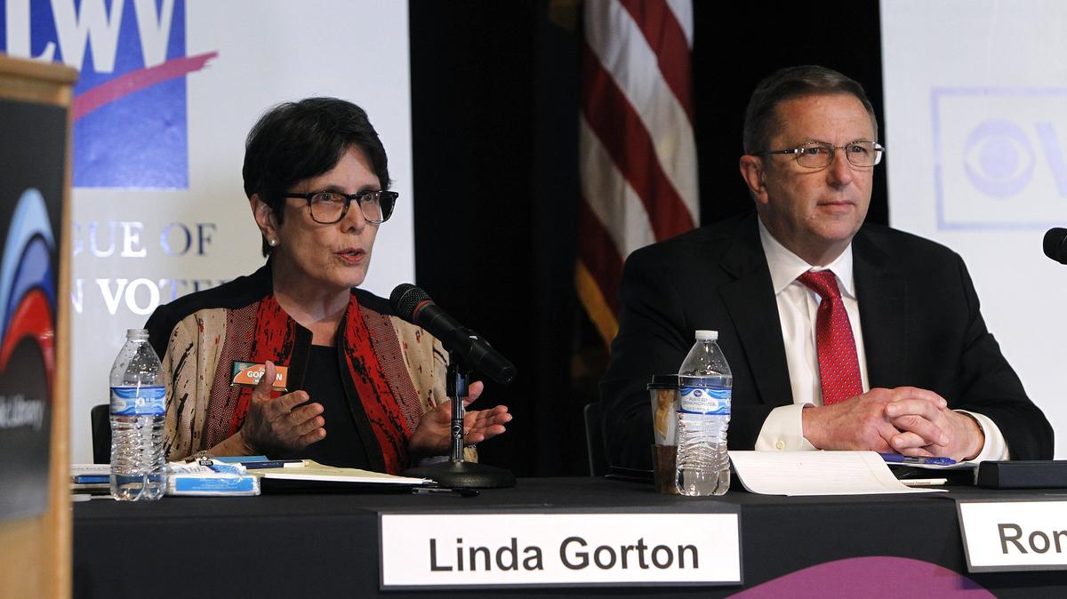 Mayoral candidates Linda Gorton and Ronnie Bastin spoke Monday evening during a debate presented by the Lexington League of Women Voters.