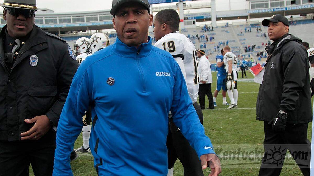 Kentucky head coach Joker Phillips walked off the field after an 0-40 loss Vanderbilt at Commonwealth Stadium in Lexington, Ky., on Saturday Nov. 3, 2012. Photo by Pablo Alcala | Staff