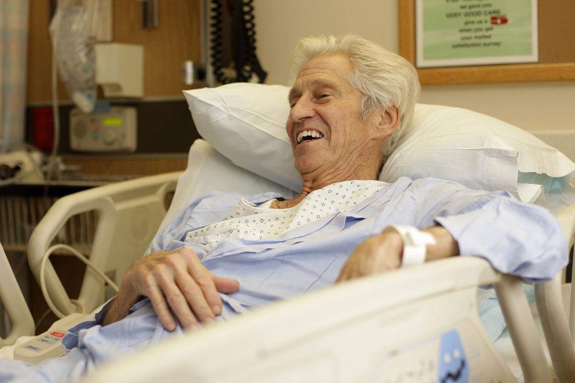 Dr.Ralph Miller, was in good spirits as he held a short press conference at the UK hospital and gave an update on his condition after returning to Lexington after having a hang gliding accident photographed on Saturday March 14, 2009 Lexington,Kentucky. Photo by Mark Cornelison | Staff .