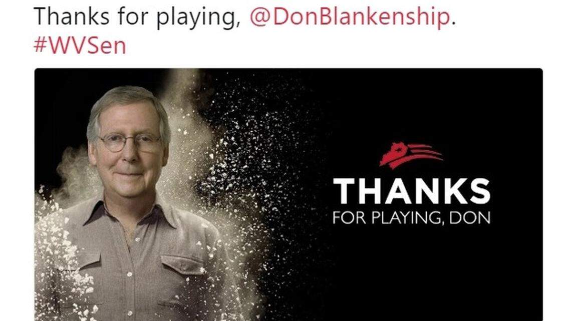 Mitch McConnell's campaign team tweeted at Don Blankenship Tuesday night.