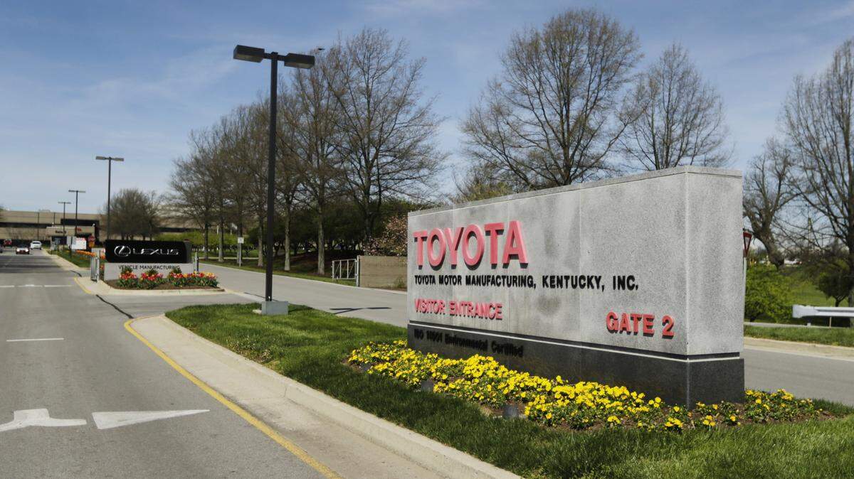Entrance to Toyota Motor Manufacturing Kentucky in Georgetown, Ky, on April 10, 2017.