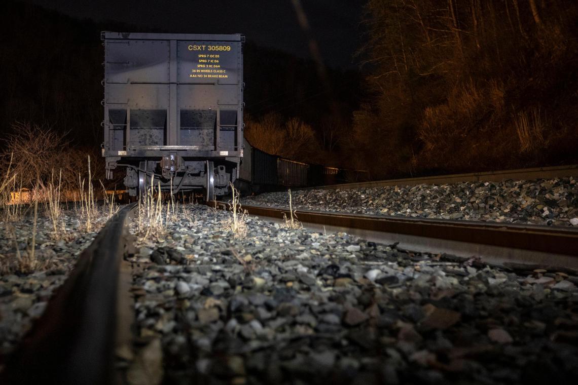 Miners, who say they haven’t been paid in three weeks, block a coal train in Pike County, Ky., Monday, Jan. 13, 2020.