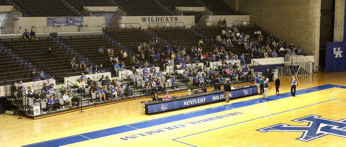 Students gathered in Memorial Coliseum for a student lottery for NCAA basketball tournament tickets in 2012. UK is adopting a new system of distributing tickets to students.