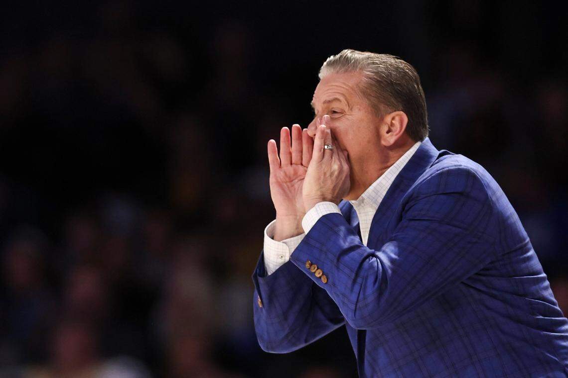 Kentucky head coach John Calipari calls to his players during Tuesday’s game against Vanderbilt.
