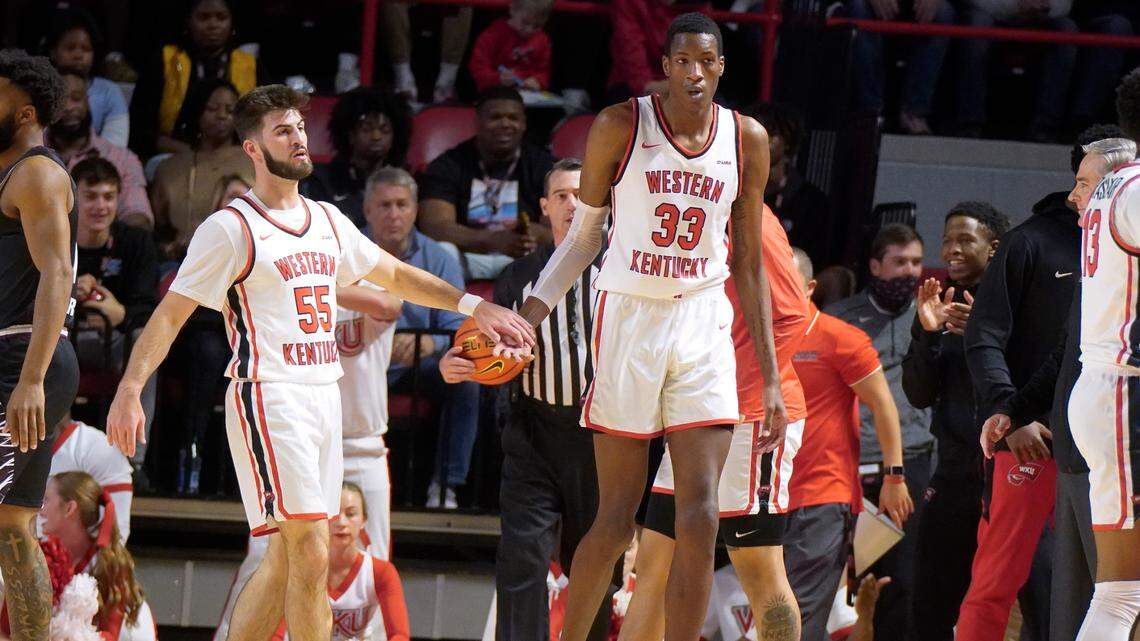 Since Jamarion Sharp (33) was inserted into the Western Kentucky starting lineup seven games back, the 7-foot-5 center from Hopkinsville has averaged 9.8 points, 9 rebounds and 5.9 blocked shots a game.