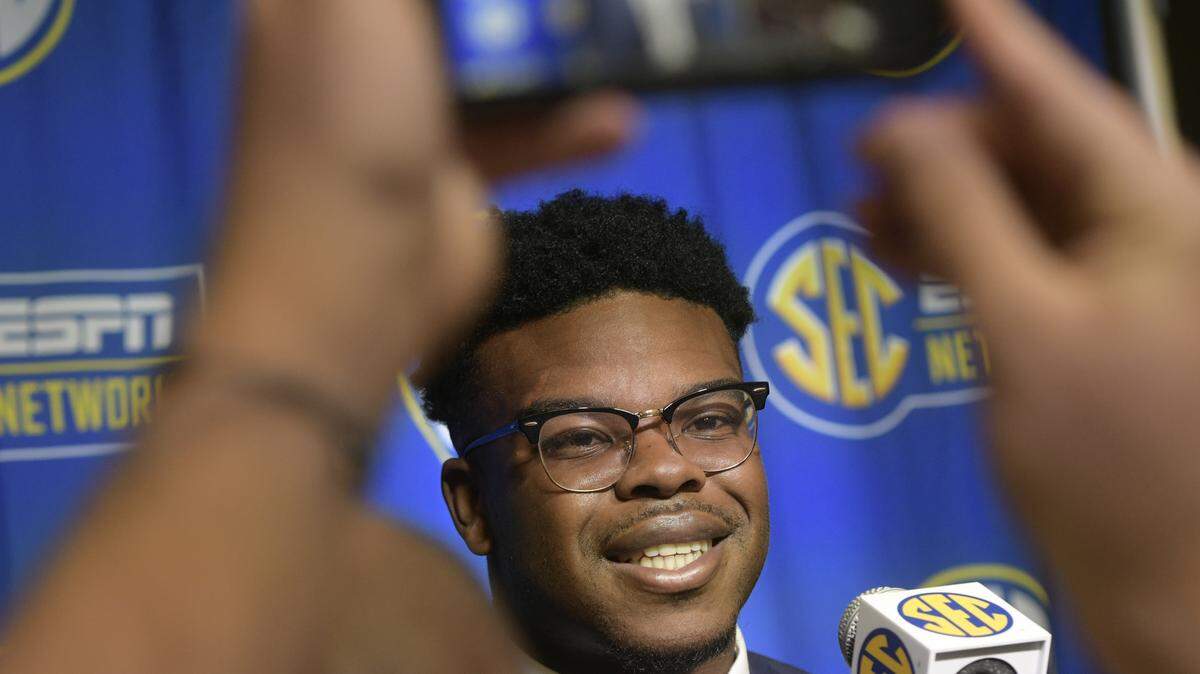 Damien Harris, who was a high school standout at Madison Southern in Kentucky before starring at Alabama, spoke during Southeastern Conference Media Days in Atlanta on Wednesday.