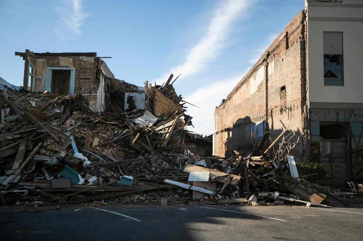 Buildings along downtown Mayfield’s 7th Street, Jan. 5, 2022.