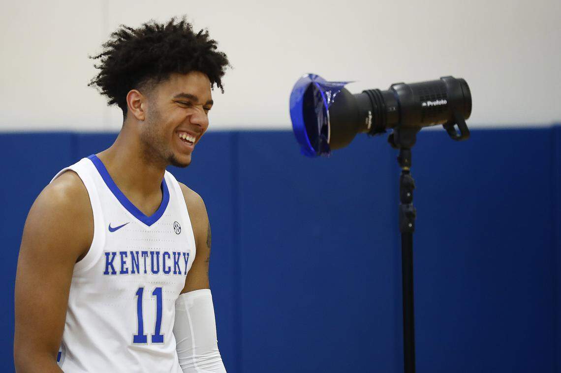 Kentucky freshman Dontaie Allen smiled during the team’s photo day event at the Joe Craft Center.