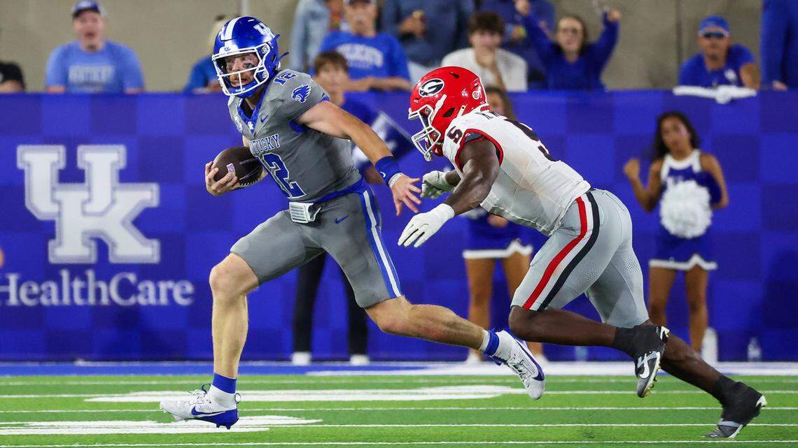 Georgia linebacker Raylen Wilson (5) made five tackles and one quarterback sack last season in the then-No. 1 Bulldogs’ 13-12 win at Kentucky.