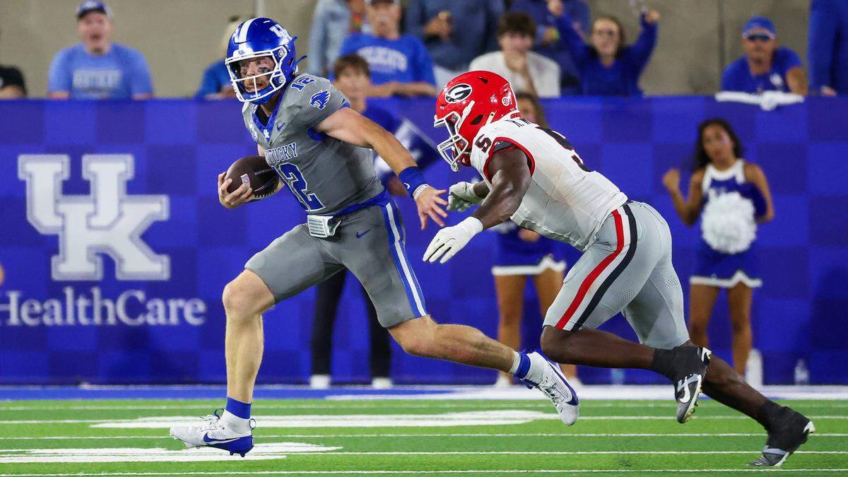 Georgia linebacker Raylen Wilson (5) made five tackles and one quarterback sack last season in the then-No. 1 Bulldogs’ 13-12 win at Kentucky.