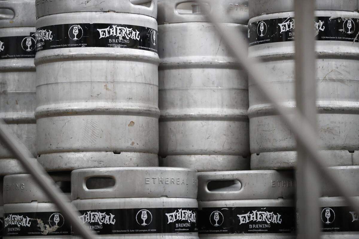 Empty kegs stacked at Ethereal Brewing in Lexington. Craft beer breweries in Lexington and Kentucky are struggling even as retail alcohol sales are experiencing a boom in the state and across the country due to the COVID-19 pandemic and social-distancing measures.