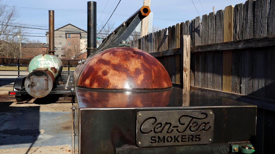 LX BBQ, located at 226 Walton Ave., Monday, Feb. 3, 2025 in Lexington, Ky. has two offset smokers to cook its meat. They plan to use the smaller one for catering, “We do want to compete with some of the places in Texas eventually, but right now we’re learning how to dance with this restaurant,” co-owner Chris Baker said.