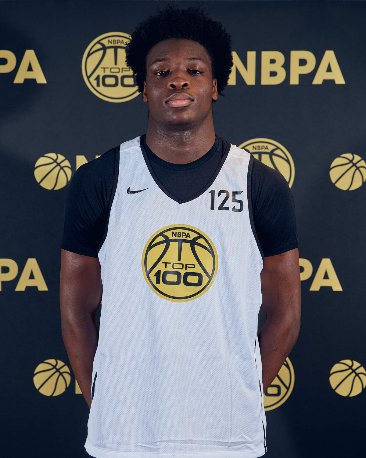 Class of 2027 college basketball recruit Paul Osaruyi poses for a headshot during the NBPA Top 100 Camp in June 2026 at the Rock Hill Sports & Event Center in Rock Hill, South Carolina.