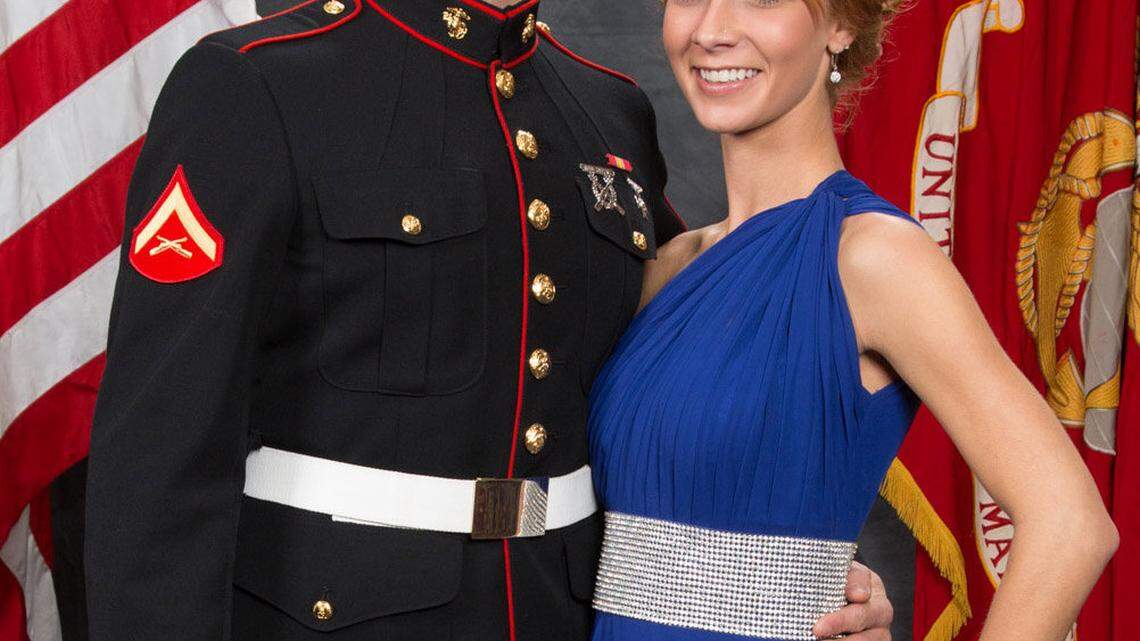 Jonathan and Megan Price of Versailles attended the Marine Corps Ball in November. Jonathan Price, 26, was killed, and Megan Price was wounded when they were shot early  Saturday in Lexington.