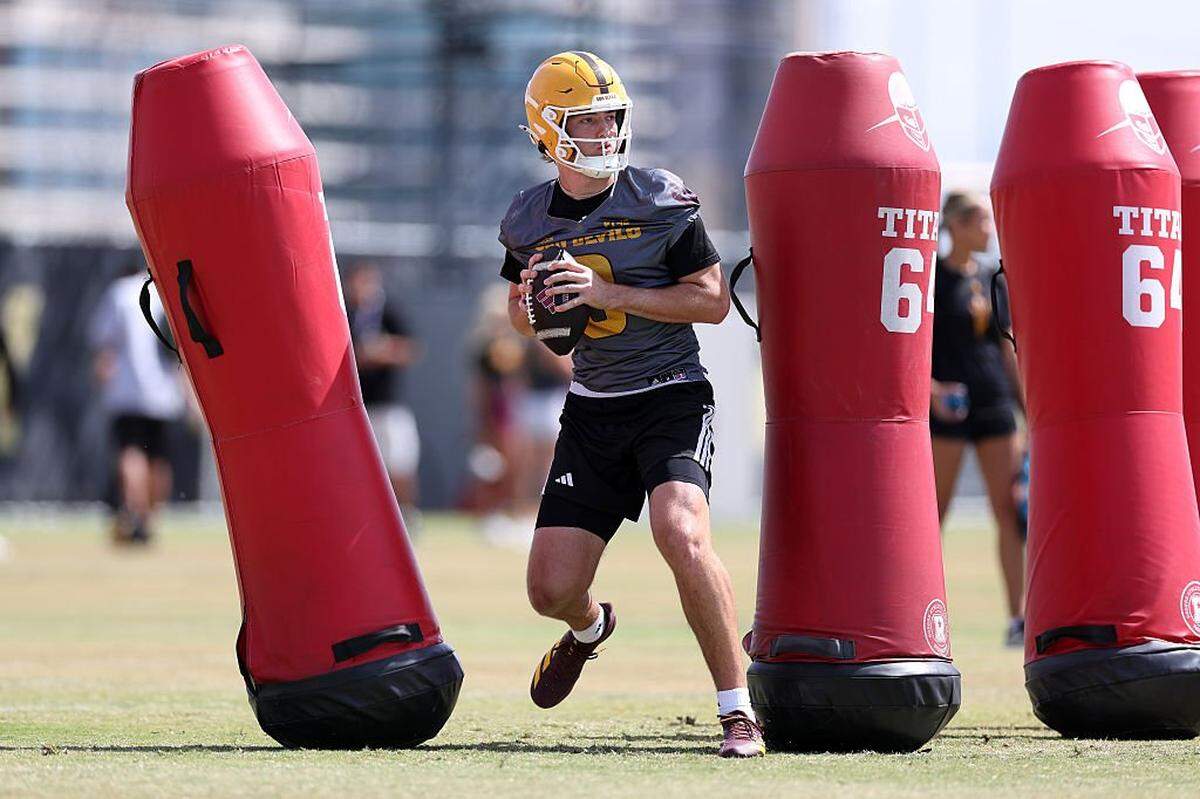 TEMPE, ARIZONA - APRIL 21: Cutter Boley #8 of the Arizona State Sun Devils works out during a spring football practice at the Kajikawa Football Practice Fields on April 21, 2026 in Tempe, Arizona. (Photo by Chris Coduto/Getty Images for ONIT)
