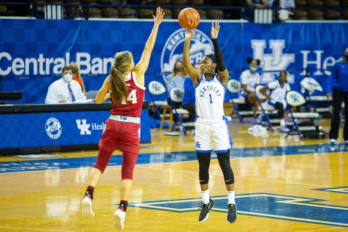 Kentucky guard Robyn Benton (1) scored 12 points in 23 minutes off the bench to spark the Wildcats’ rally against Indiana on Sunday.