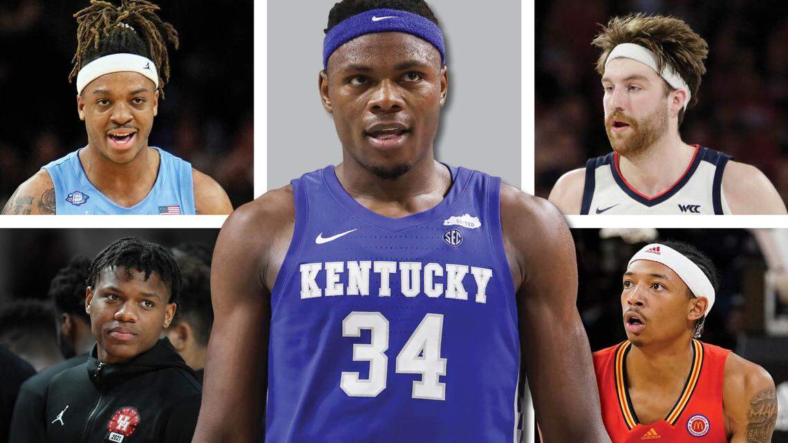 Kentucky’s Oscar Tshiebwe will have plenty of rivals for national player of the year honors this season, including (clockwise from top left) North Carolina’s Armando Bacot, Gonzaga’s Drew Timme, Arkansas freshman Nick Smith Jr. and Houston’s Marcus Sasser.