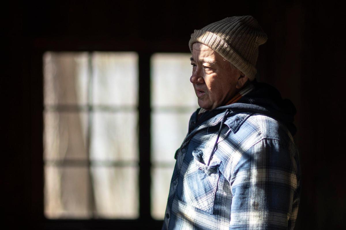 Joe Wolek talks about the legacy of Harlan and Anna Hubbard while standing in their former home at Payne Hollow in Trimble County, Ky., on Thursday, March 6, 2025. The Hubbards lived off their land in a very remote and sustainable way for about 40 years at Payne Hollow.