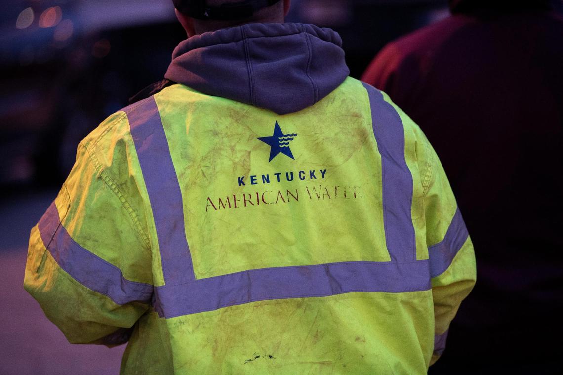 Bo Johnson, the Kentucky State Director of the National Conference of Firemen and Oilers union, talks to members gathered for a rally held while negotiations with Kentucky American Water were being voted on elsewhere in a parking lot off Richmond Road in Lexington, Ky., Friday, February 11, 2022. The union members have reached a tentative agreement and will not go on strike as of Friday night.
