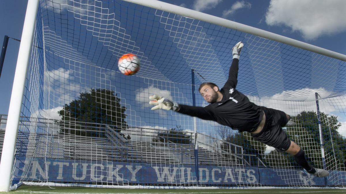 Kentucky goal tender Callum Irving on the home field in Lexington, Ky., on Aug. 20, 2015.