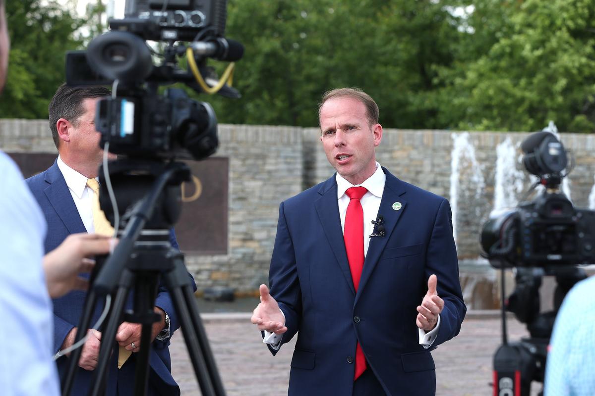 Republican gubernatorial candidate Robert Goforth, state representative for the 89th district, discussed his campaign against incumbent Gov. Matt Bevin at Thoroughbred Park in Lexington. Photo by Matt Goins