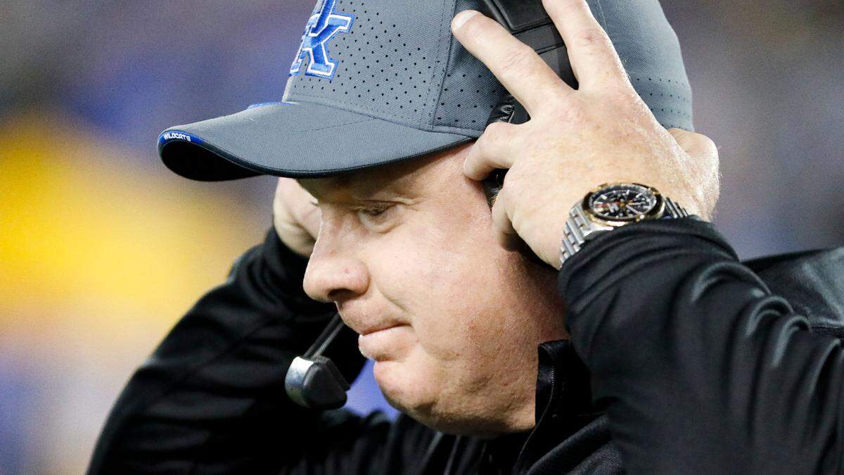 Kentucky Wildcats head coach Mark Stoops on the sidelines during a football game against Missouri at Kroger Field in Lexington, Ky., Saturday, Oct. 14, 2023.