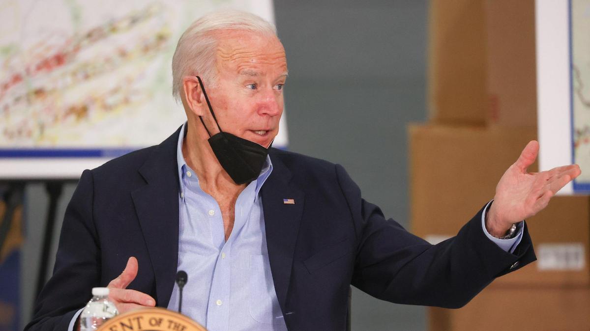 President Joe Biden attends a media briefing about tornado damage in Mayfield, Ky., on Wednesday, Dec. 15, 2021.