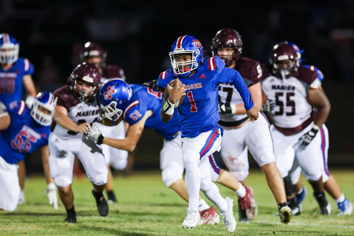 Mercer County’s Thaddeus Mays was responsible for four of the Titans’ five touchdowns in their homecoming win against Marion County on Friday night.