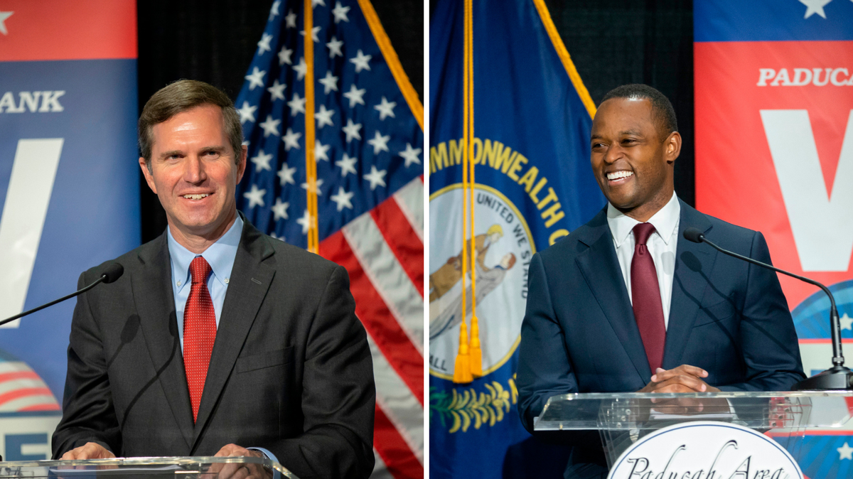 Democratic Gov. Andy Beshear and Attorney General Daniel Cameron, who are both running for Kentucky governor, spoke during the Paducah Area Chamber of Commerce’s Power in Partnership Luncheon and Gubernatorial Forum at the Paducah-McCracken County Convention Center in Paducah, Ky., on Thursday, Oct. 12, 2023.