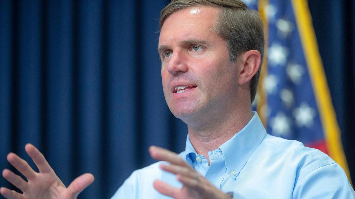 Kentucky Gov. Andy Beshear speaks during a media conference at the Kentucky state Capitol in Frankfort, Ky., on Monday, Nov. 22, 2021.