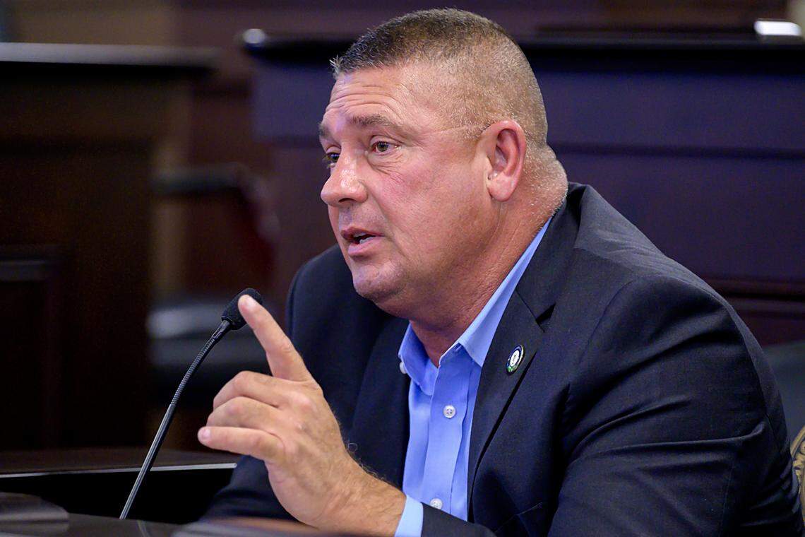 Rep. Bill Wesley, R-Ravenna, comments on the need for reserve military personnel to become eligible for compensation for psychological injuries during an interim committee meeting in 2024.