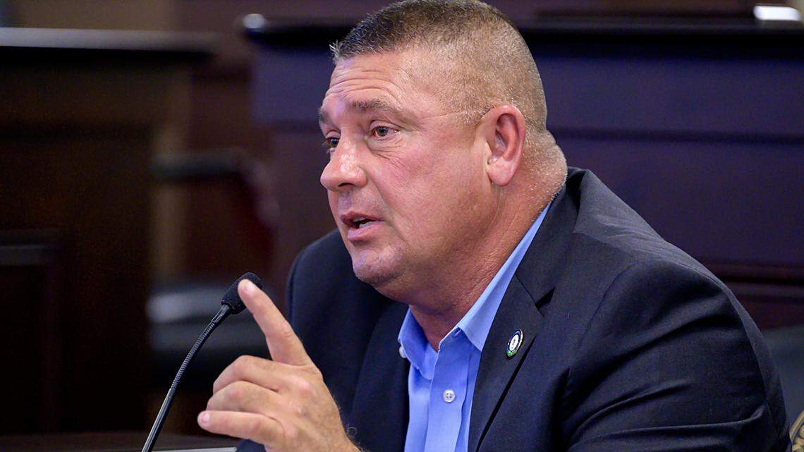 Rep. Bill Wesley, R-Ravenna, comments on the need for reserve military personnel to become eligible for compensation for psychological injuries during an interim committee meeting in 2024.