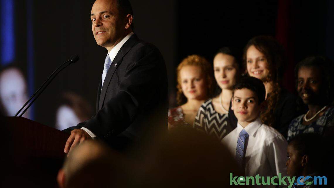 Matt Bevin spoke at the Galt House in Louisville after winning the election for Governor of Kentucky on Tuesday November 3, 2015. Photo by Mark Cornelison | Staff